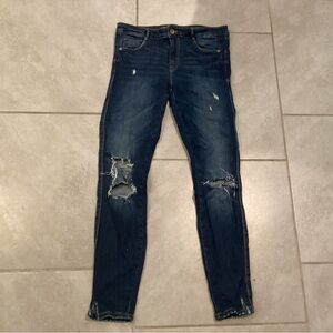 Zara Trafaluc Dark Blue Distressed Skinny Jeans